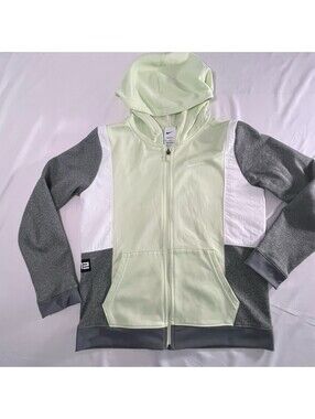 Nike Therma-FIT Full-Zip Colorblock Hoodie - Light Green/White/Grey, Size XL
